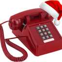 Uvital Retro Red Landline Phone, Vintage Corded Phone for Landline, Old House Phone, Traditional Classic Desk Telephone with Adjustable Handset and Ringer Volume for Home, School, Office, Hotel, Salon