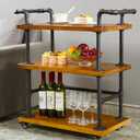 Industrial Pipe Bar Carts/Serving Carts/Kitchen Carts/Wine Rack Carts on Wheels with Shelves - Wood Rolling Carts - Wine Tea Liquor Shelves/Holder - Home Furniture