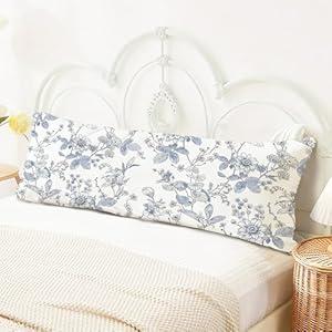 SNNDER Vintage Blue and White Chinoiserie 20x54 Body Pillow Cover with Zipper, Cottagecore Room Decor, Retro Toile De Jouy Floral Botanical Decorative Long Hug Pillow Cases for Bed Couch