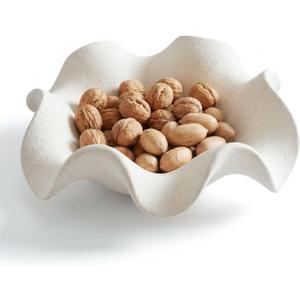 Ceramic Flower Decorative Bowl, Small Scalloped Trinket Dish for Keys, Jewelry and Candy, White Catchall Bowl for Entryway or Coffee Table Decor (7.8 * 2.9Inch)