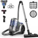 Aspiron 1700W Canister Vacuum Cleaner, 45Kpa Bagless Vacuum Cleaner, Multi-Cyclonic Filtration, 2 Anti-Allergen HEPA Filters, 3.5QT Dust Cup, 4 Tools, No Hair Tangles for Hard Floor, Pet Hair, Azure