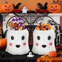 Handmade Ghost-Shaped Storage Basket, Cute Plush Cotton Rope Decorative Bin for Toys, Laundry, Blankets or Books, Soft Portable Woven Tote for Baby Nursery, Living Room, or Easter Gift Baskets (White), Medium (Pack of 2)