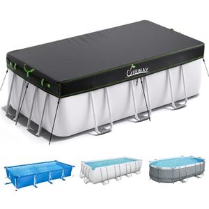 UIRWAY 8.2x14 FT Rectangular Pool Cover with Reflective Strips for Above Ground Pool, Solar Cover Including Rope Tie and Luminous Ground Nails, Swimming Pool Cover for Rectangular or Oval Frame Pools