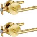 Lethato 2 Packs Gold Passage Door Handles, Closet Door Handles Gold,Brushed Gold Dummy Closet Handle, Door Handle Passage for Closet/Hallway