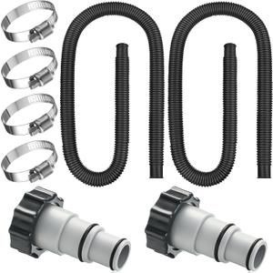 Saintrygo 2 Pack Thickened Pool Hose for Above Ground Pools 1.5 Inches Diameter 59 Inches Length Replacement Swimming Pool Pump Hose with 4 Pcs Clamps and 2 Replacement Adapter (Black)