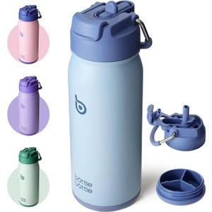 BOTTLE BOTTLE 16 oz sports water bottle stainless steel insulated kids water bottle with straw and pills holder for gifts and schoolblue
