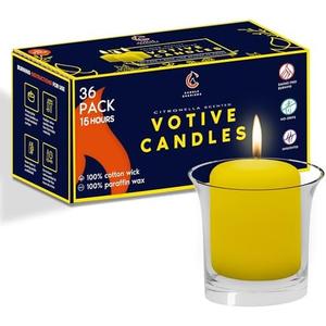 Candle Charisma Citronella Scented Votive Candles - 15 Hour Burn time - Set of 36 for Dinner, Wedding, Halloween and Holiday Decorations