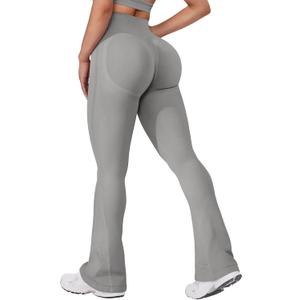 VOYJOY Mini Flared Impact Leggings for Women 30" Seamless Hidden Scrunch Butt Lift Workout Legging Flare Bootcut Yoga Pants (Medium, Light Gray)