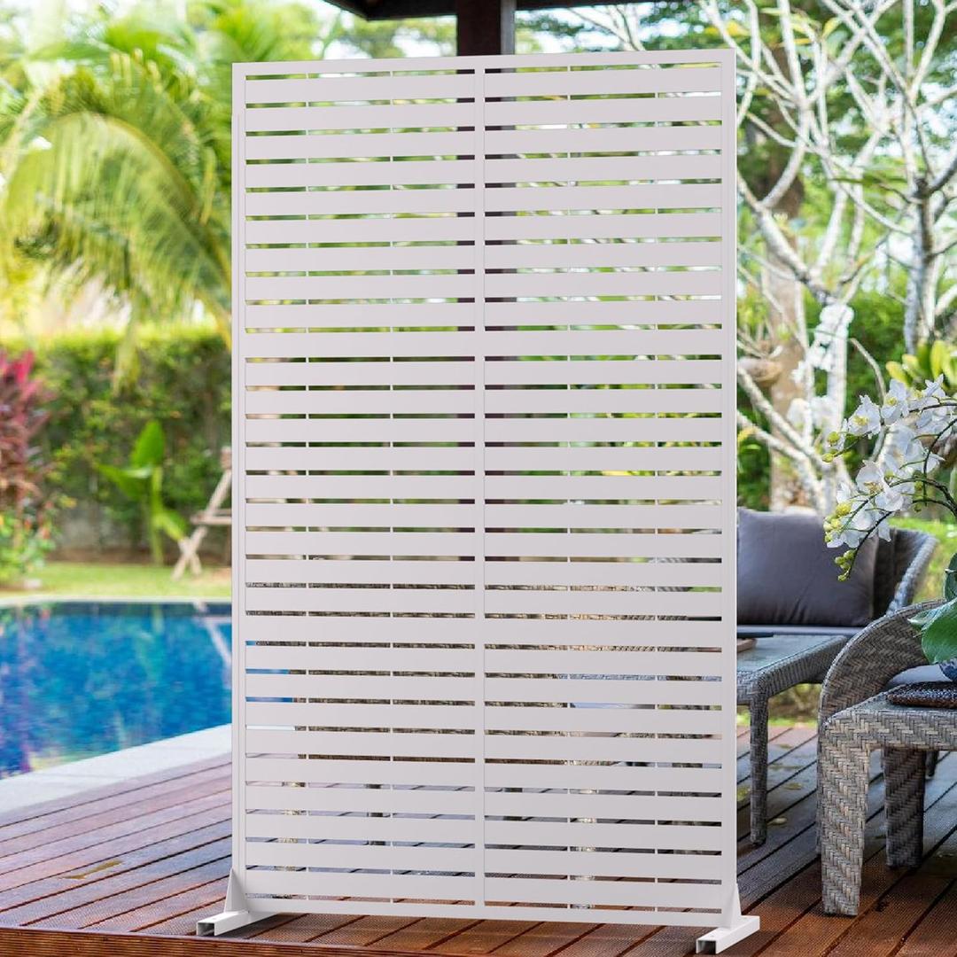 6FT Outdoor Metal Privacy Screen  Decorative Privacy Fence and Room/Garden Divider, Weather-Resistant Freestanding Panel with Stand, Durable Steel for Patio, Garden, Balcony, or Backyard (Black&louvered)