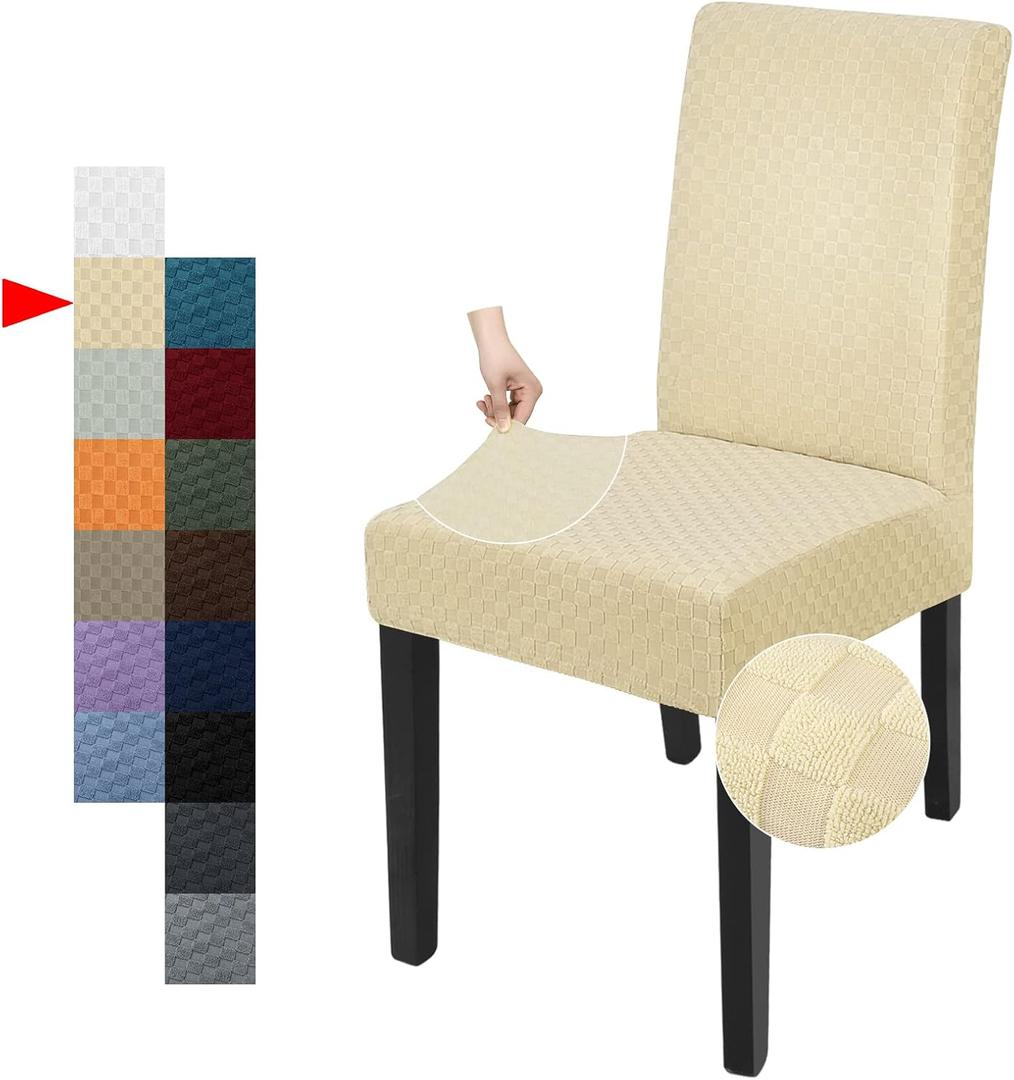 YEMYHOM 2 Packs Latest Checkered Dining Chair Slipcover Parsons Chair Furniture Protector Stretch Chair Covers for Dining Room, Restaurant, Kitchen, Party (Beige)