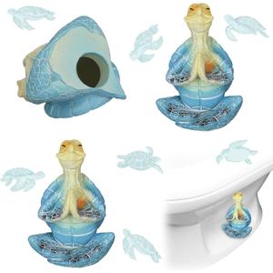 Wonderjune 2 Pack Toilet Bolt Caps Decorative Sea Turtles Toilet Bolt Screw Covers Ceramic Cute Bathroom Decor Fun Themed Gadgets Bathroom Replacement Parts(Meditation,Blue)