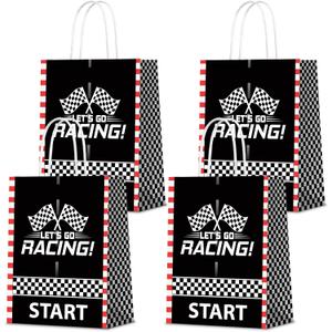 KERINGO 16 PCS Checkered Racing Gift Bags Race Car Party Favors Bag Black and White Race Car Track Gift Bags Candy Treat Goody Bags for Checkered Racing Car Treat Bags Track Party Supplies