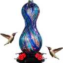 Hummingbird Feeder for Outdoors Hanging, Hand Blown Glass 24 OZ Capacity Hummingbird Bird Nectar Feeders with 4 Feeding Ports, Gifts for Women Mom Outside Garden Backyard Decor