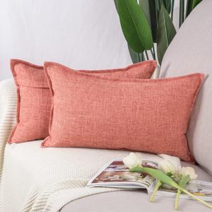MADIZZ Set of 2 Linen Throw Pillow Covers 12x20 Inch Red Soft Decorative Cushion Cover for Sofa Bedroom Pillow Shell