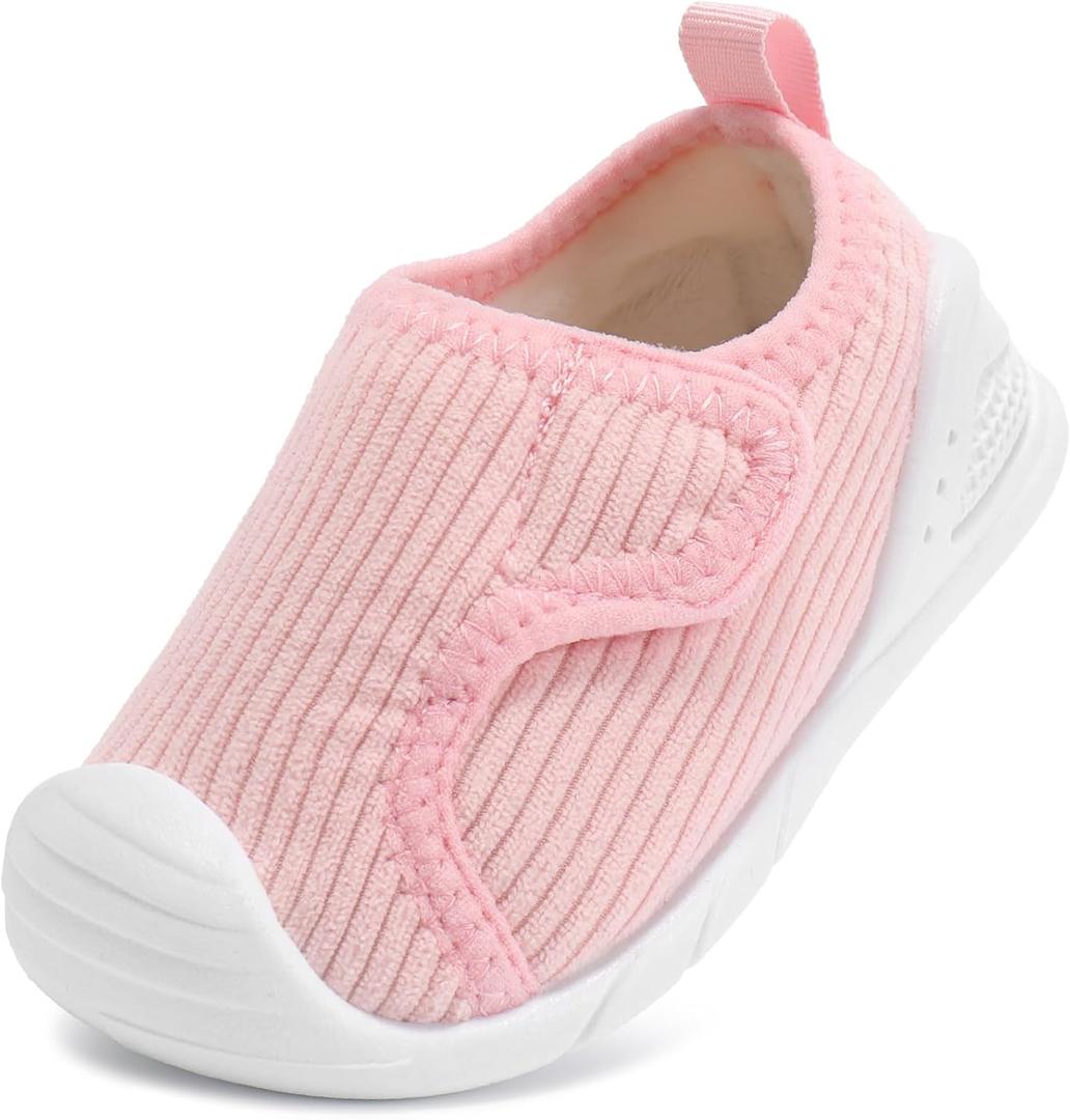 STQ KIDS Baby Wide Toe Box Shoes Boys Girls Toddler Barefoot Sneakers for First Walking Lightweight with Hook and Loop Pink Infant 6-9 Months (Pink)