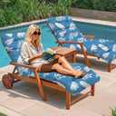2 Pack Outdoor Chaise Lounge Chair Cushion 75.1 x 22.8 x 4.7 Inches 100% Waterproof Replacement Cotton Patio Pool Lounge Chair Cushion for Outdoor Furniture with Ties, Blue Leaf