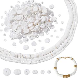 AHANDMAKER 925Pcs Freshwater Shell Beads 3 Size White Heishi Bead Puka Shells Beads Spacer Heishi Beads for Jewelry Making Bracelets Necklaces Chokers Anklets Keychains Earrings Pendants