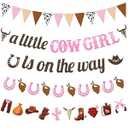FuWeave 5 Pieces Western Cowgirl Baby Shower Decorations Banners a Little Cowgirl Is on the Way Banner Western Party Decorations