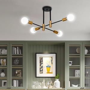 4-Light Mid Century Flush Mount Ceiling Sputnik Semi Light Chandelier Modern Fixture Light with E26 Base for Farmhouse Kitchen Dining Room Bedroom
