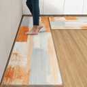 Arttown Orange Beige Vintage Anti-Fatigue Kitchen Rug Set of 2 Orange Grey Abstract Cushioned Floor Mat, Standing Waterproof Non-Slip Kitchen Mat PVC Ergonomic Comfort Foam Rug