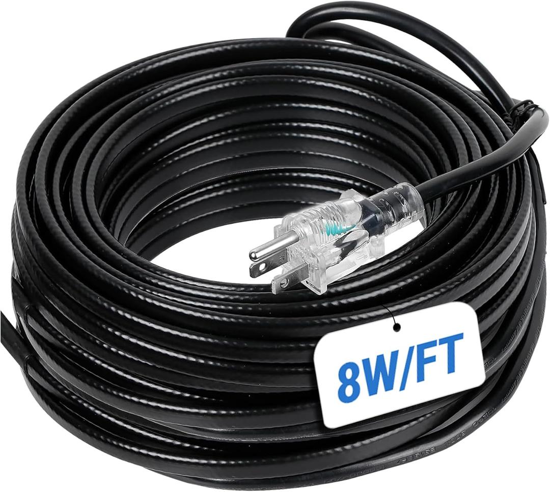 80FT Heat Tape for Roof and Gutters, 8 Watts/ft Roof Heat Cable w/ 35PCS Clips & Spacers, Self-Regulating Heat Cable w/ LED Plug, Gutter Heat Cable for Ice Dam & Pipe Freeze Prevention, 120V