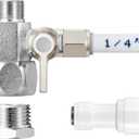 HAOCHEN Feed Water Adapter - Water Line Splitter 3/8"x3/8"x1/4" or G 1/2"xG 1/2"x1/4", Brass Water Supply Valve with 1/4" Push in Quick Connect fitting for RO FilterRefrigerator,Ice Maker