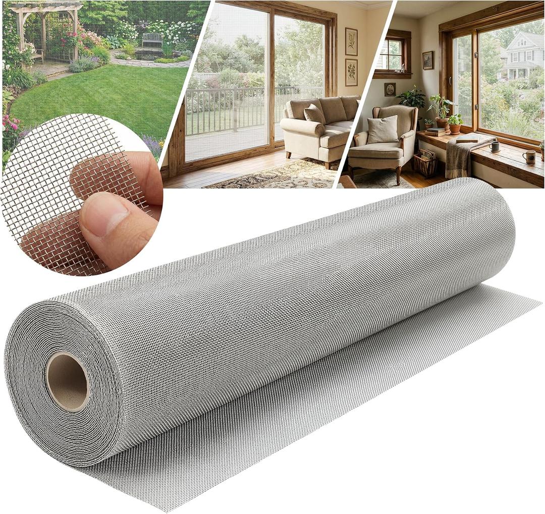 47 inch x 98 ft Stainless Steel Window Screen Mesh Roll Rust-Resistant DIY Replacement for Windows & Doors Heavy Duty Metal Screen Silver