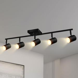 BoostArea Track Lighting Kit, Kitchen Lighting Fixtures Ceiling, 5 Light Track Lights, Rotatable Light Heads, Modern Track Lighting Fixtures Ceiling for Bedroom/Living Room,GU10 Bulb Not Included (Black)