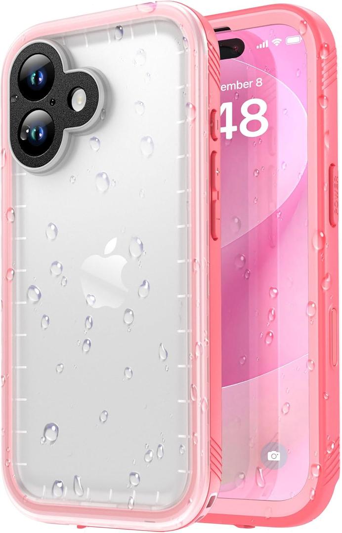 SPORTLINK for iPhone 17 Waterproof Case - Shockproof Dustproof Case with Built-in Screen Protector, Full Body Heavy Duty Sealed Protective Cover for iPhone 17 6.3" Pink/Frosted Clear
