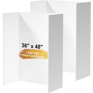 Ndsox 2 Pack 36" x 48" White Trifold Poster Board Foam Core, Large Tri Fold Foldable Posterboard Foam Project Boards for Science Fair, School Projects, Business Presentations & Photos Displays