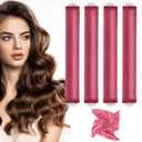 Heatless Curlers, No Heat Hair Curlers to Sleep In for Overnight Curls, Comfortable Hair Curlers to Sleep In, Overnight Heatless Curling Kit with Satin Headscarf, For All Hair Types - 4Pcs Rose-Red