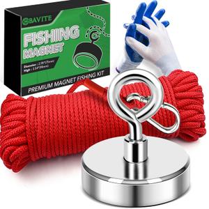 E BAVITE Fishing Magnet Kit Heavy Duty, 700LB Rare Earth Magnet with Countersunk Hole Eyebolt, Large Fishing Kit Neodymium Magnets for Fishing and Lifting (75mm)