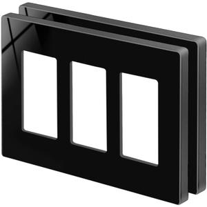 BESTTEN 2 Pack 3-Gang Gloss Black Screwless Wall Plate, Decorator Outlet Cover, Decorative Switch Plate, Decor Switch Plate, Unbreakable Polycarbonate Wallplate