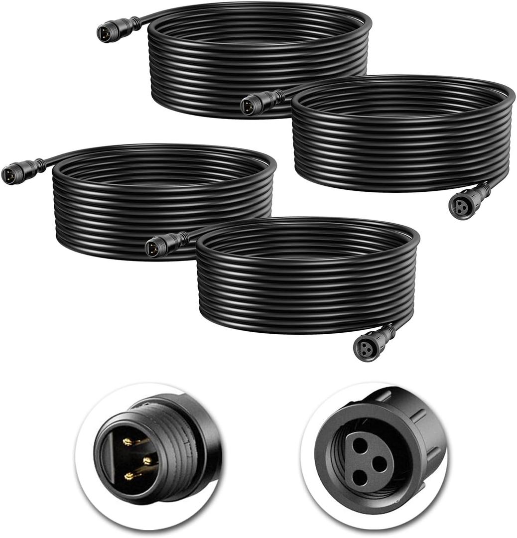 4pcs 6.5FT Extension Cord with 3 Core 3-Pin for SUNTHIN RGBW Outdoor Landscape Spotlights