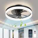Low Profile Ceiling Fans with Lights,19.7" Flush Mount Ceiling Fan with Remote,Reversible,Noiseless,Dimmable,Black Fandelier Chandelier Ceiling Fan for Bedroom.