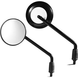 10mm Motorcycle Black and White Round Handlebar Rear View Side Mirrors, Compatible with Kawasaki Honda Suzuki Street Bike Cruiser Chopper