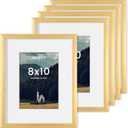 8x10 Picture Frames Set of 5, 8 x 10 Photo Frame with Mat for 5x7 or 8x10 without Mat, 8"x10" Picture Frame with HD Plexiglass, 8 by 10 Picture Frame for Wall or Tabletop Display, Gold