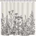 Black and White Vintage Floral Shower Curtain 72 x 72 Inch, Waterproof Fabric Botanical Plant Flower Bathroom Shower Curtains with 12 Hooks