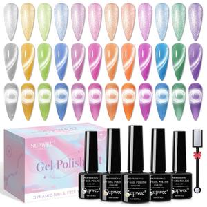 12 Colors Cat Eye Gel Nail Polish - Macaron Candy Magnetic Nail Polish Gel Set Summer Spring Cateye UV Lamp Cure Require DIY Salon Home Gift