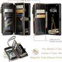 Defencase Compatible with iPhone 16 Case Wallet with RFID Blocking Card Holder for Women and Men, Fashion PU Leather Magnetic Snap Flip Zipper Strap Wallet Phone Case for iPhone 16 6.1", Coffee