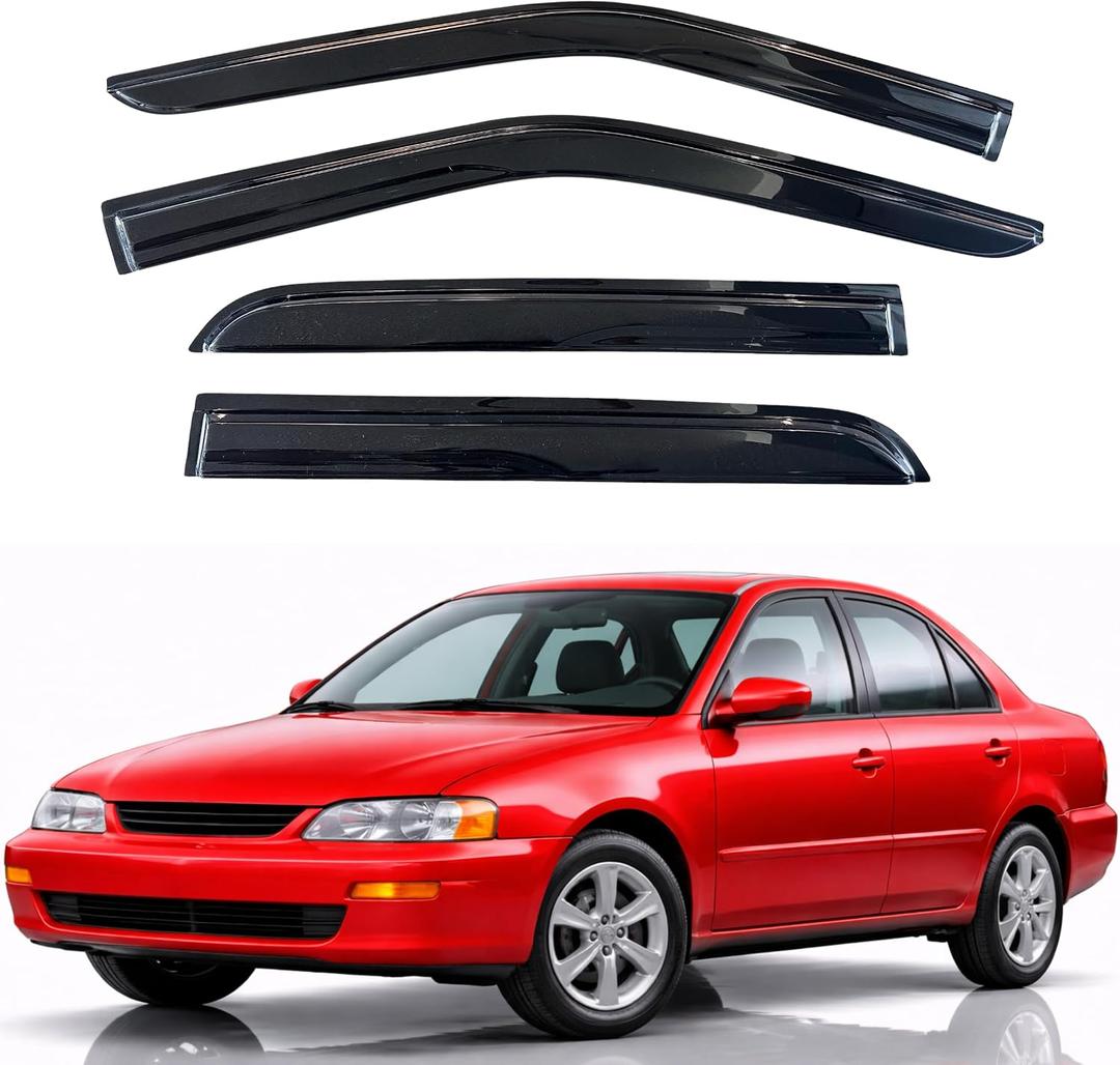 Rain Guards Window Visors for 1993-1997 Toyota Corolla Sedan
Out-Channel Window Visors Vent Wind Deflectors 4PC, Car Accessories for 93-97 Corolla Sedan (Sedan Only)