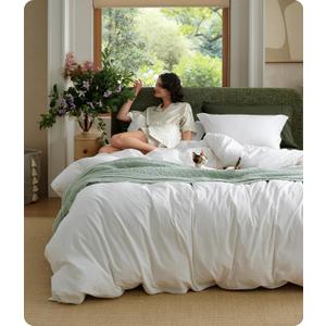 Bedsure 100% Washed Cotton Duvet Cover Oversized King - Natural White Minimalist Bedding Set Linen Like - PureWoven Plain Simple & Soft Duvet Cover 3-Piece (Natural White, Oversized King, 120"x98")