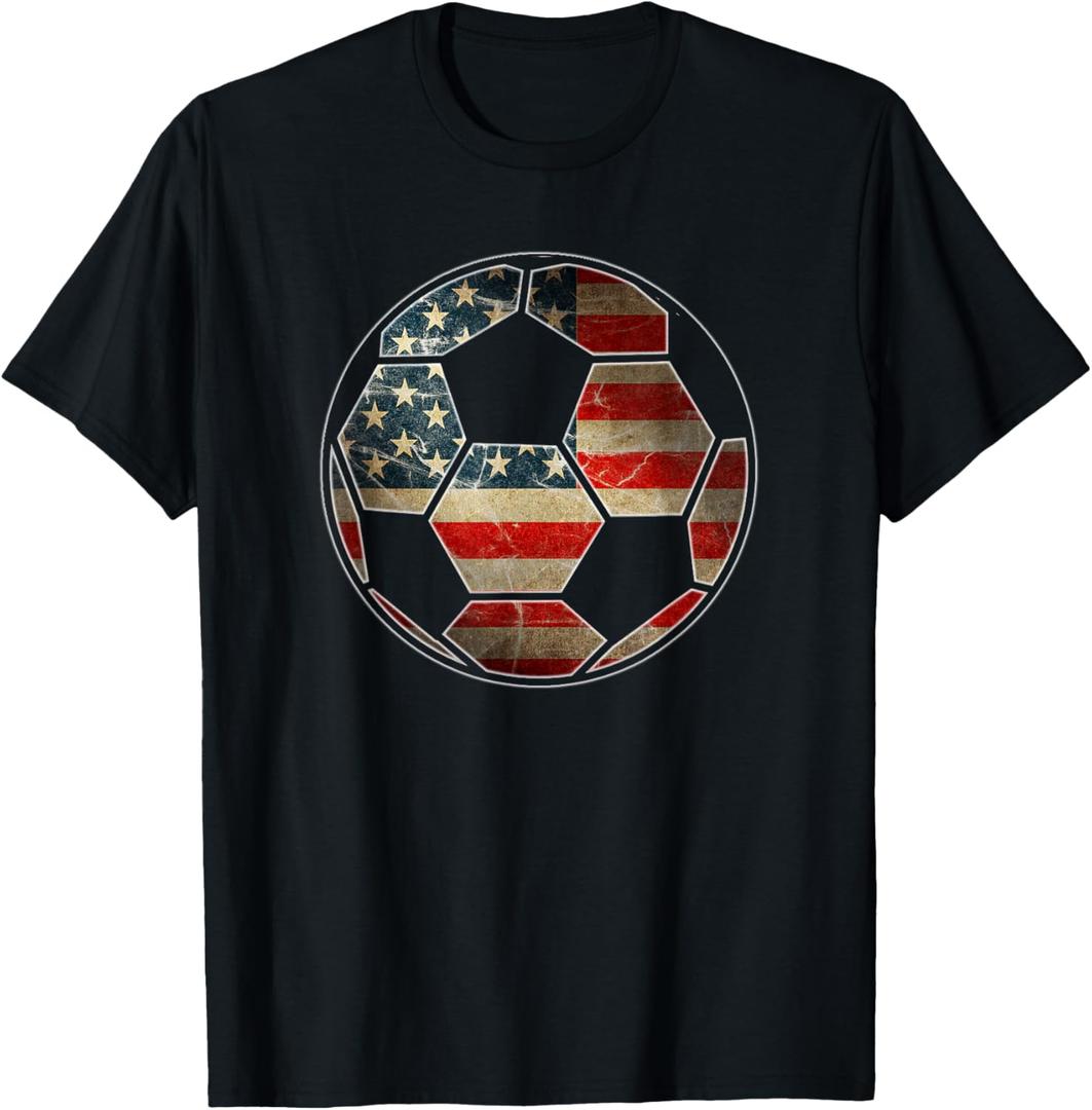 American Flag on Soccer Ball - Soccer Ball Flag T-Shirt (Small, Black)