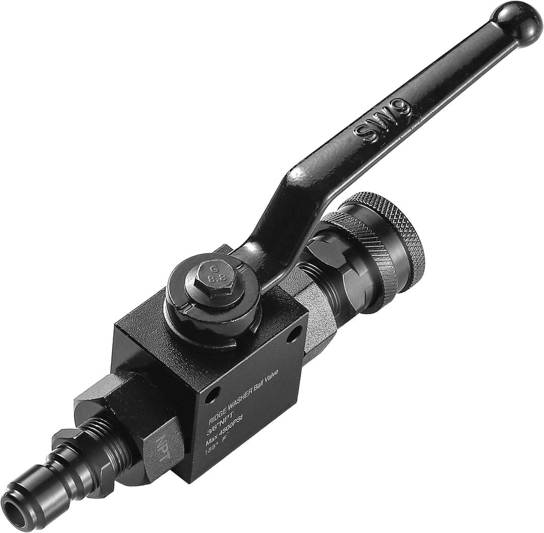 RIDGE WASHER High Pressure Ball Valve, Pressure Washer Shut Off Valve for Power Washer Hose, 3/8 Quick Disconnect, 4500 PSI