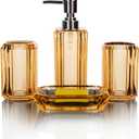 LGURT 4 Piece Premium Acrylic Bathroom Accessory Set, Hand Sanitizer Bottle, Lotion Can Bathroom Suit, Separate Bottle Soap Box, Mouthwash Cup, Toothbrush Cup (Champagne Gold)