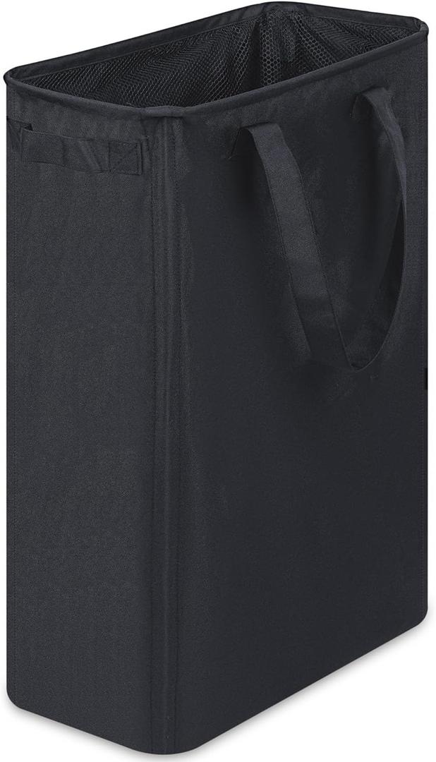 Efluky Slim Laundry Basket, Narrow Laundry Hamper with Handles, Collapsible Dirty Clothes Hamper, Tall Laundry Bin for Laundry Room, Dorm and Bedroom, 12.7 Gallons(48L) Black