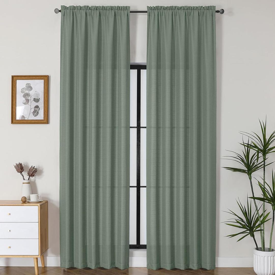 Gwine Sage Green Extra Long Curtains 120 Inch Length 2 Panels Set, Light Filtering Soft Faux Linen Textured Drapes for Living Room Bedroom, Solid Rod Pocket Window Curtains, Each 50Wx120L, 2PCS, 10ft