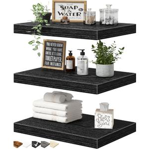 QEEIG 10" Deep Floating Shelves for Wall - 10 x 16 inch Book Shelf Bathroom Bedroom Kitchen Living Room Hanging Bookshelf Farmhouse Set of 3, Black (025-40B3)