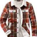 Women's Sherpa Lined Jackets Sherpa Turn-Down Collar Warm Winter Fleece Flannel Jacket for Women Trendy (XS, Orange/Red)