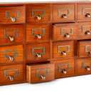 16 Drawers Apothecary Cabinet Library Card Catalog Cabinet Tabletop Vintage Apothecary Chests Cabinets Rustic Herb Storage Box with Drawers Wooden Desk Drawer Organizer Medicine Furniture